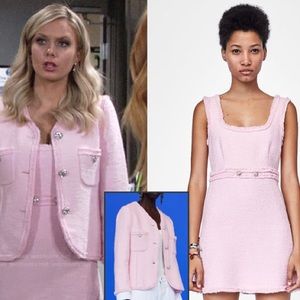 ZARA | Pink Tweed Rhinestone Embellished Mini Dress